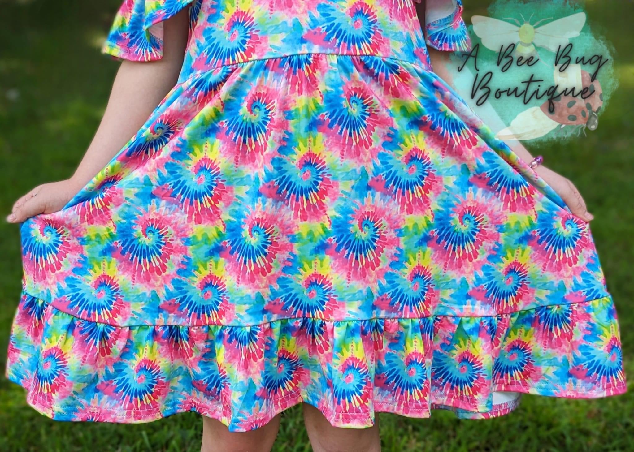 Neon Tie Dye Cold Shoulder Dress