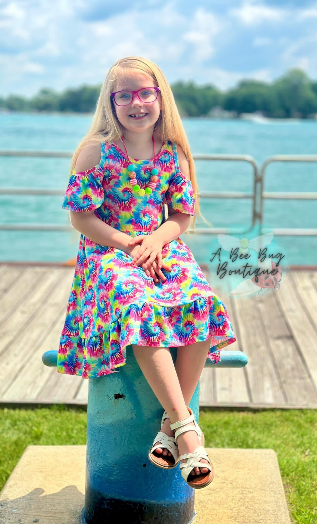 Neon Tie Dye Cold Shoulder Dress