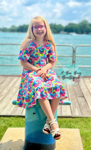 Neon Tie Dye Cold Shoulder Dress