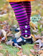 Load image into Gallery viewer, Black and Purple Striped Button Leggings
