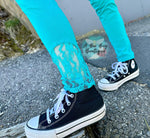 Load image into Gallery viewer, Teal Lace Insert Leggings
