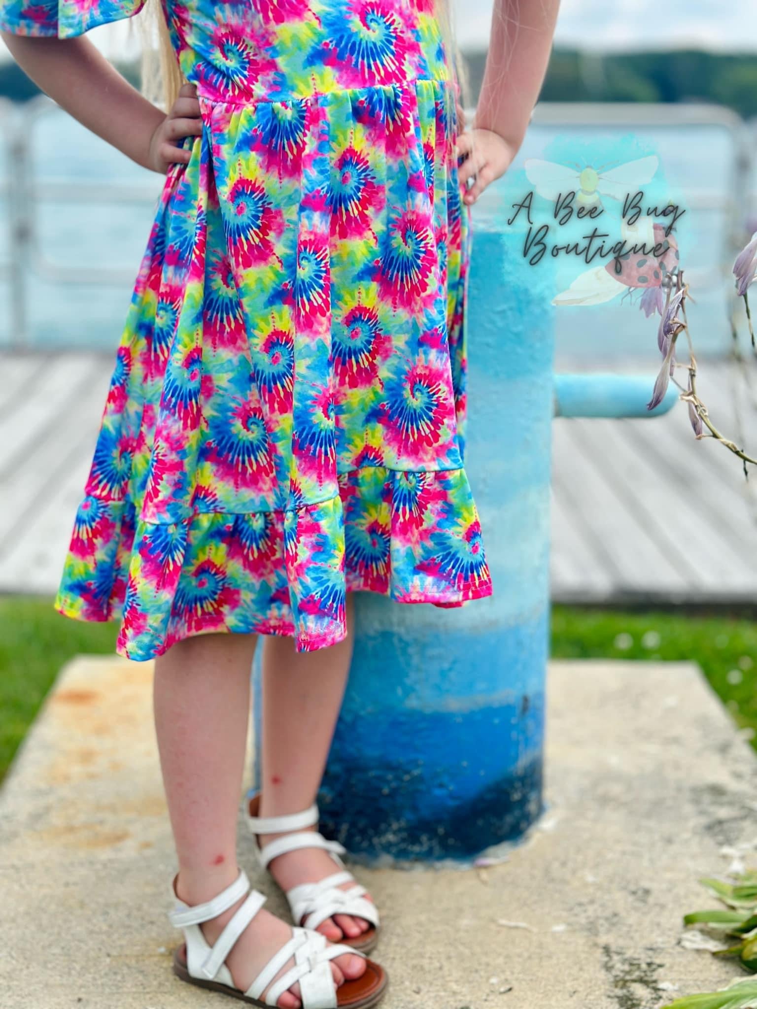 Neon Tie Dye Cold Shoulder Dress