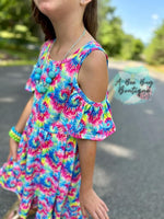 Load image into Gallery viewer, Neon Tie Dye Cold Shoulder Dress
