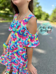 Neon Tie Dye Cold Shoulder Dress