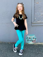 Load image into Gallery viewer, Teal Lace Insert Leggings
