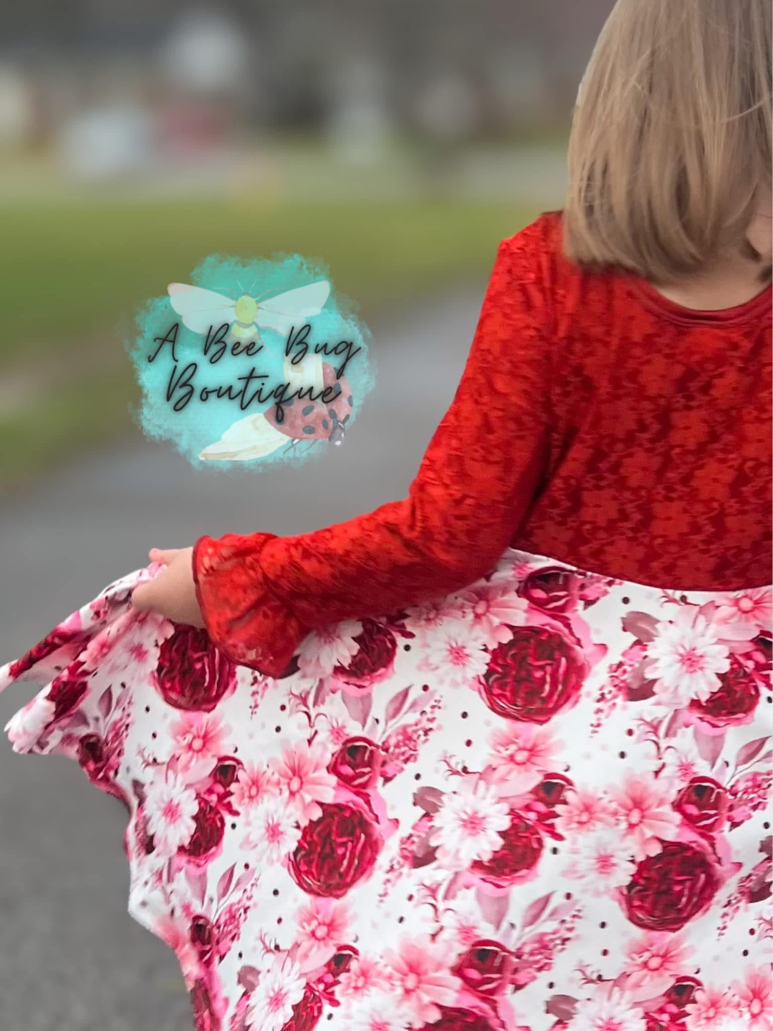 Red Roses Lace Sleeve Twirl