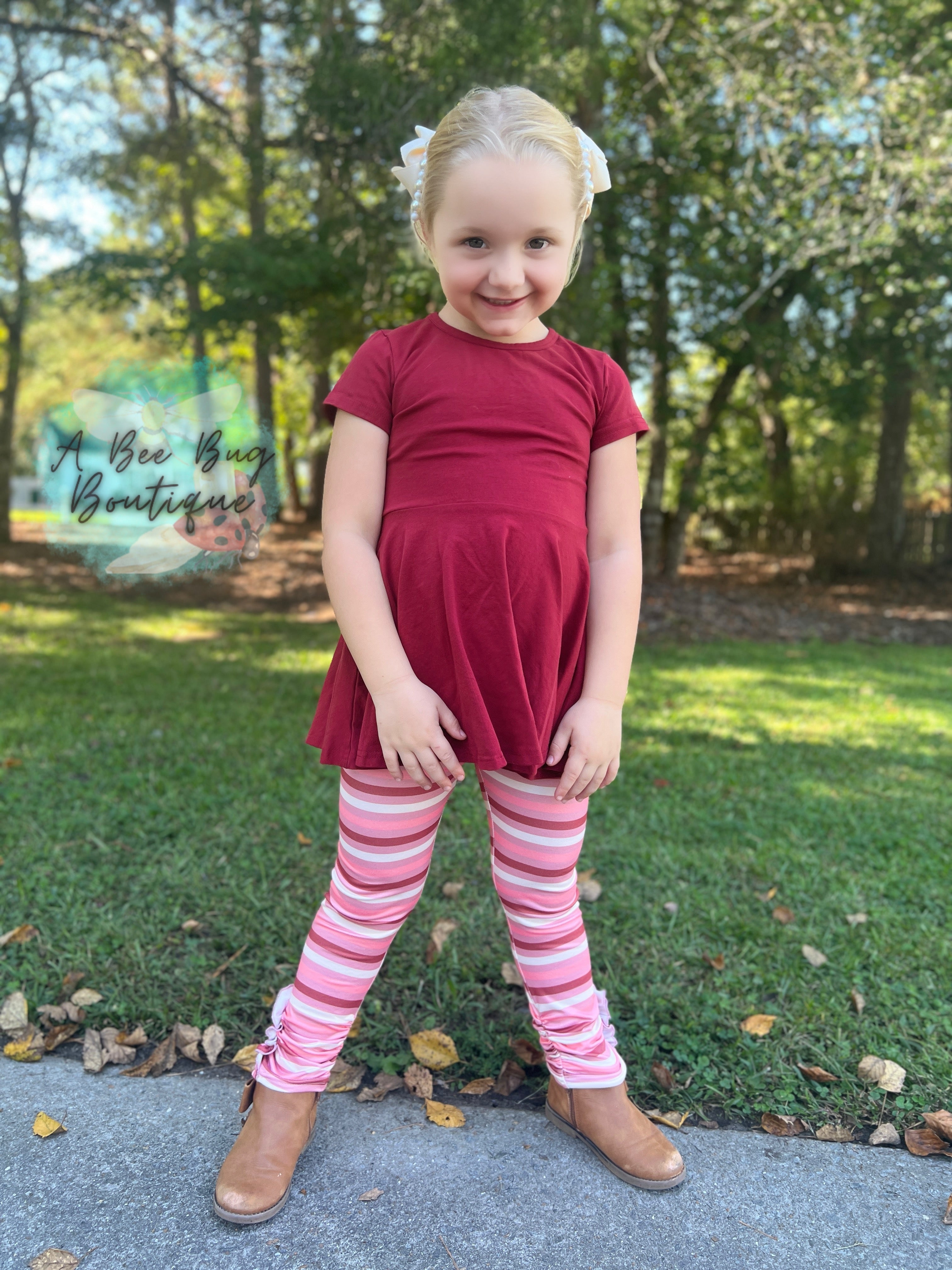 Mauve Stripe Button Leggings