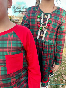 Classic Christmas Plaid Raglan Tee