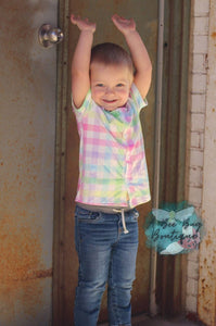 Rainbow Plaid Button Up Top