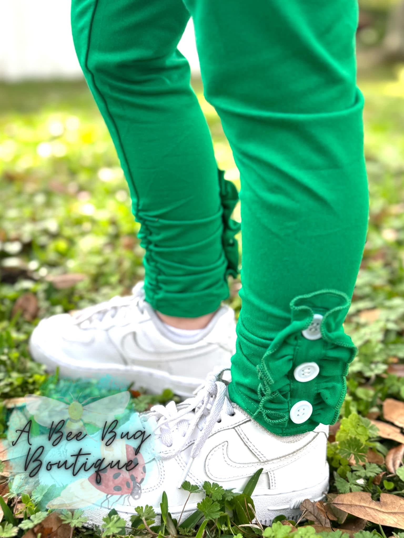 Green button leggings