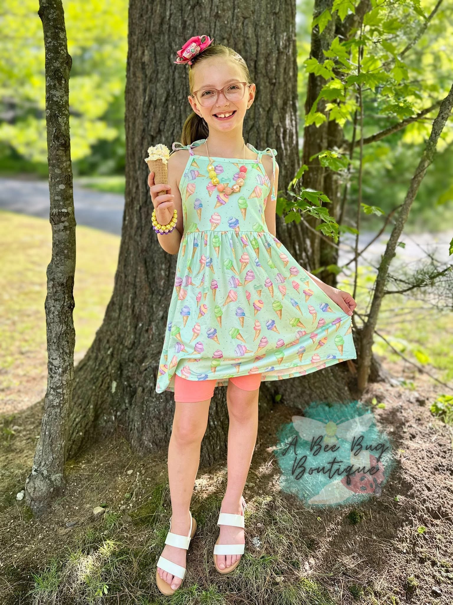 Sweet Scoops Tie Shoulder Dress