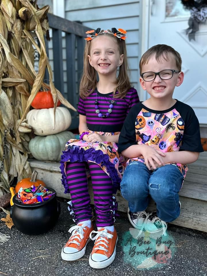 Black and Purple Striped Button Leggings