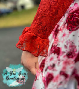 Red Roses Lace Sleeve Twirl