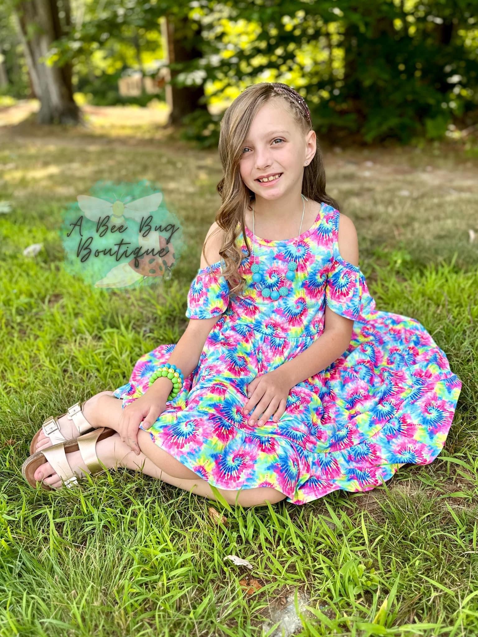 Neon Tie Dye Cold Shoulder Dress