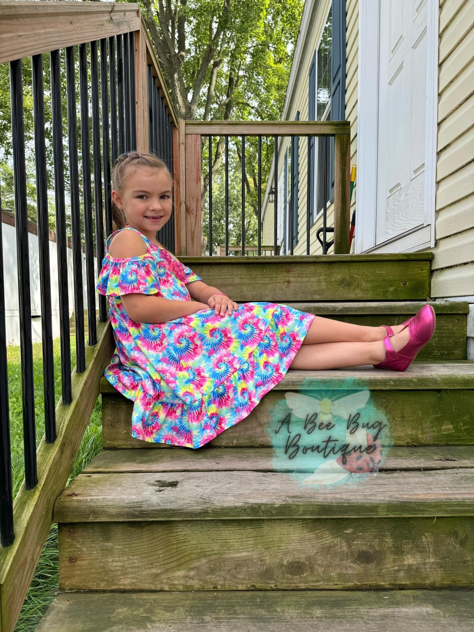 Neon Tie Dye Cold Shoulder Dress