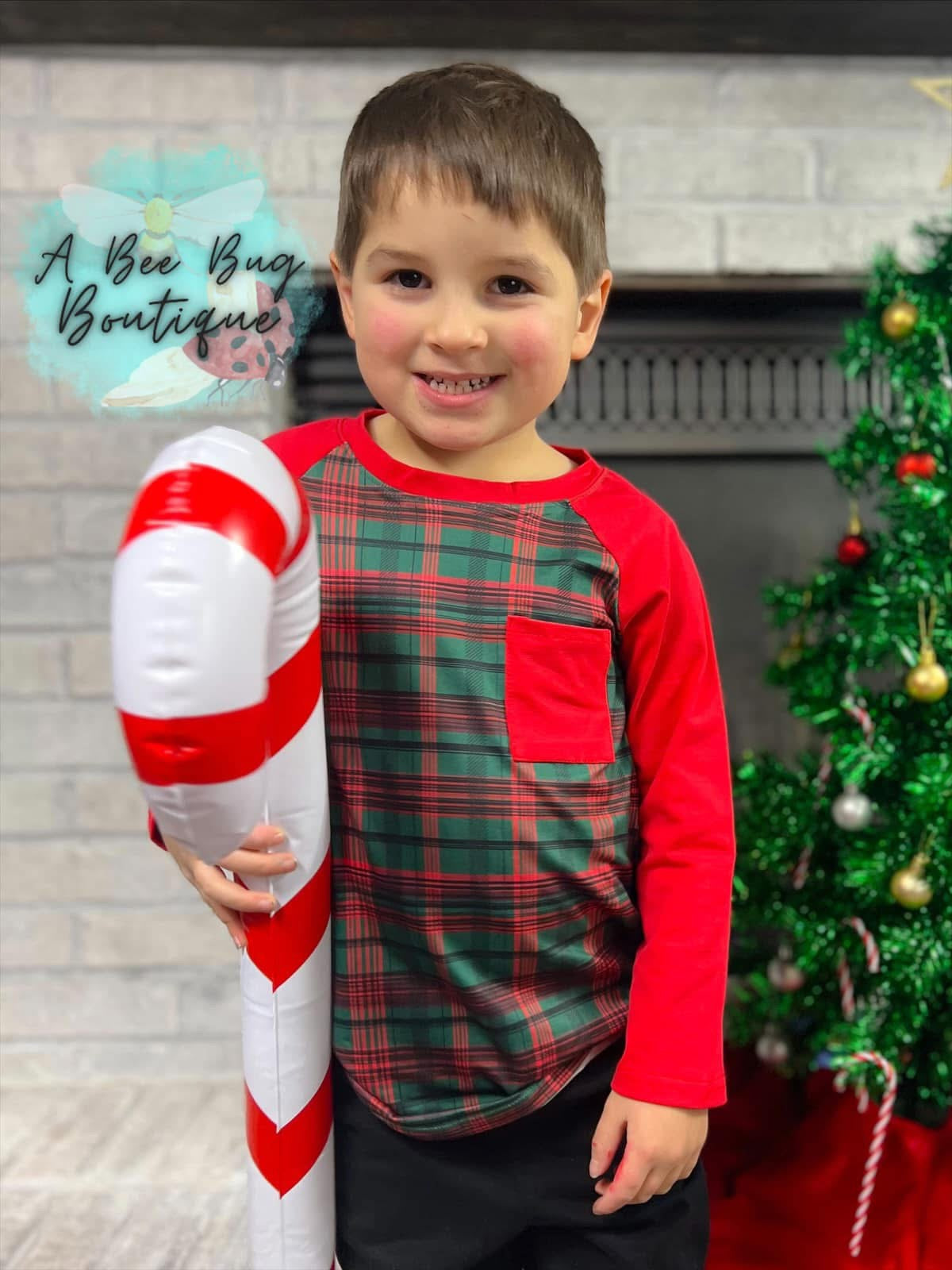 Classic Christmas Plaid Raglan Tee