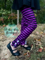 Load image into Gallery viewer, Black and Purple Striped Button Leggings
