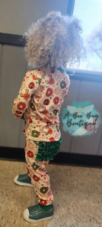 Load image into Gallery viewer, Holiday Donuts Ruffle Pj set
