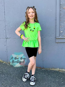 Neon Green Short Style Peplum Top