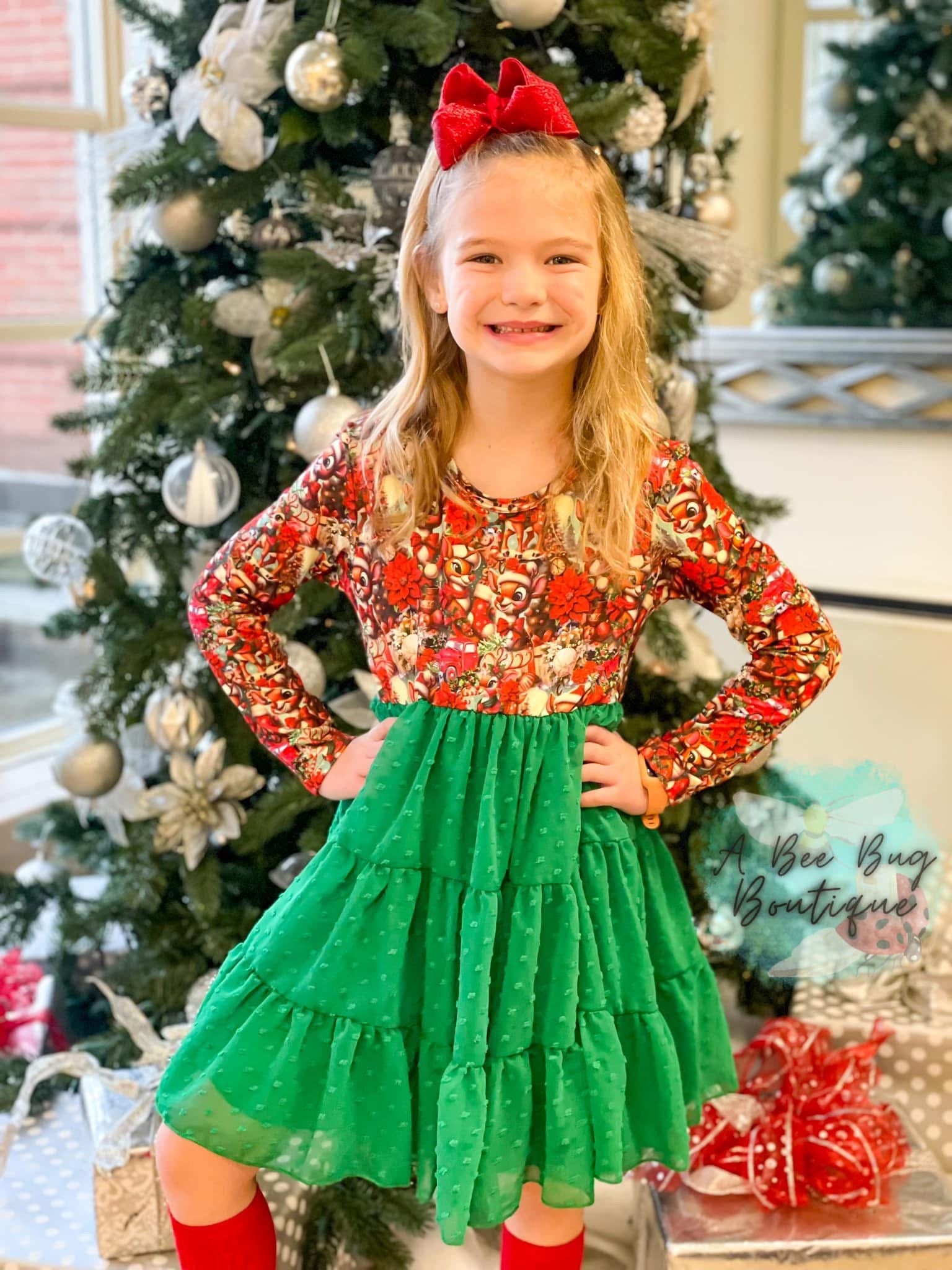Rosy Reindeer Swiss Dots Dress A Bee Bug Boutique Rosy Reindeer Swiss Dots Dress A Bee Bug Boutique