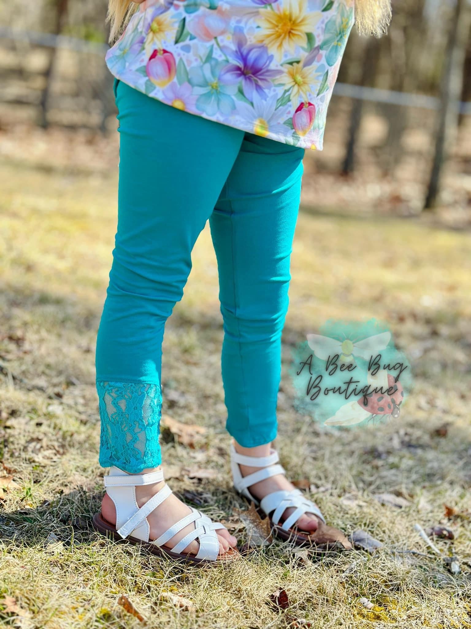 Teal Lace Insert Leggings