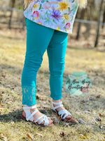 Load image into Gallery viewer, Teal Lace Insert Leggings
