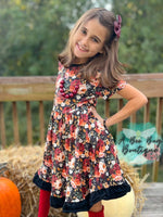 Load image into Gallery viewer, Midnight Blooms Bow Back Twirl Dress
