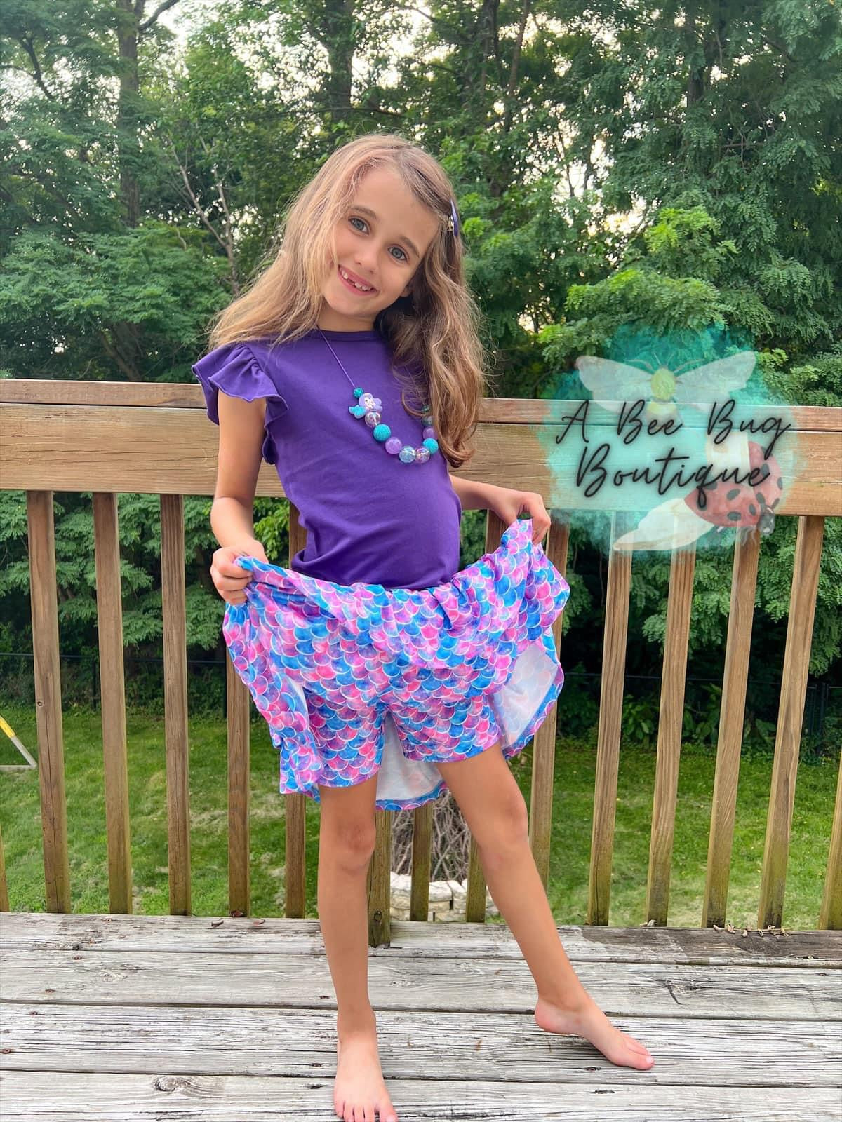 Watercolor Mermaid Ruffled Skort