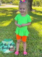 Load image into Gallery viewer, Neon Green Short Style Peplum Top
