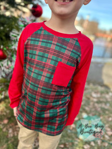 Classic Christmas Plaid Raglan Tee