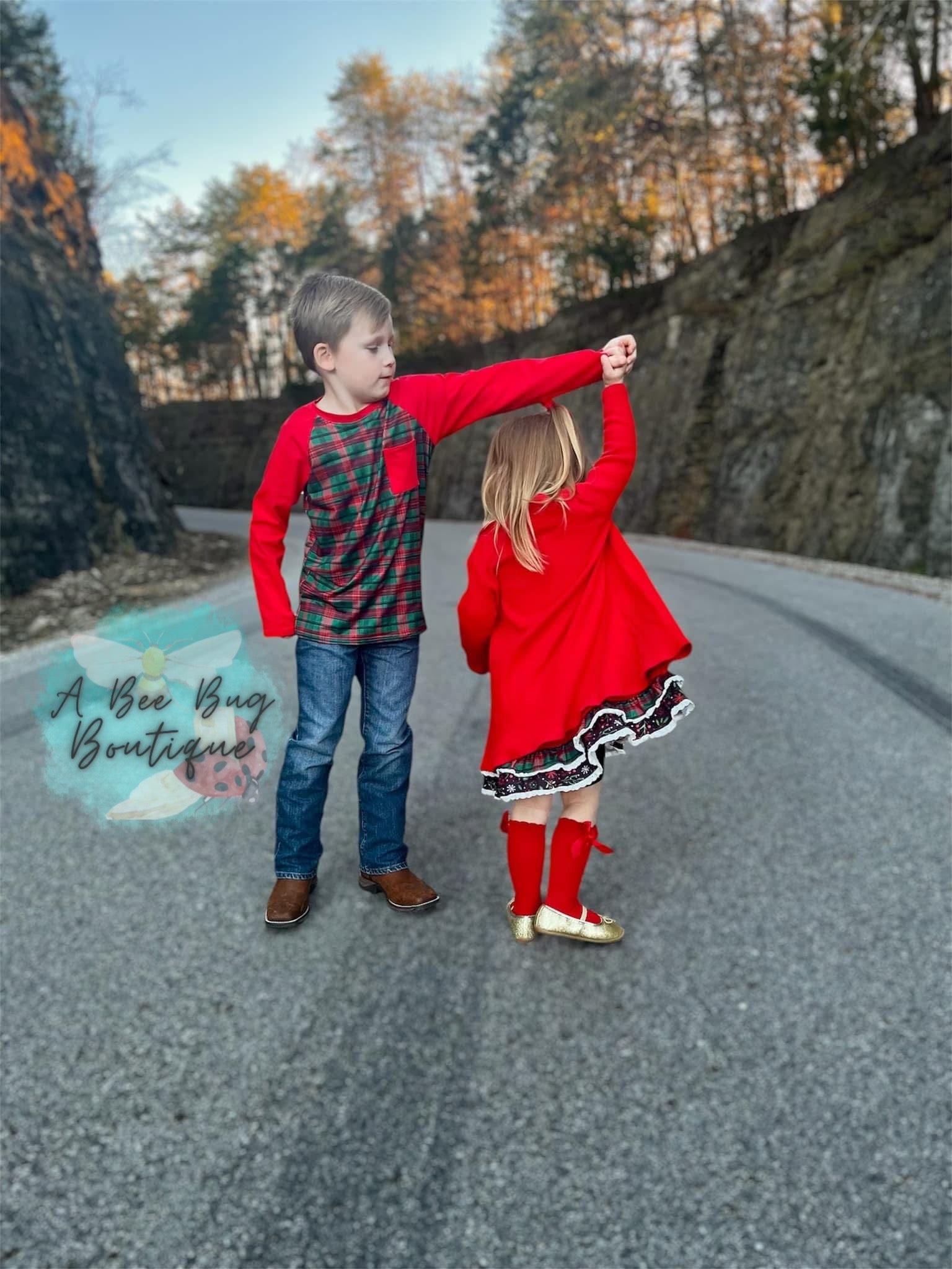 Classic Christmas Plaid Raglan Tee