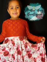 Load image into Gallery viewer, Red Roses Lace Sleeve Twirl
