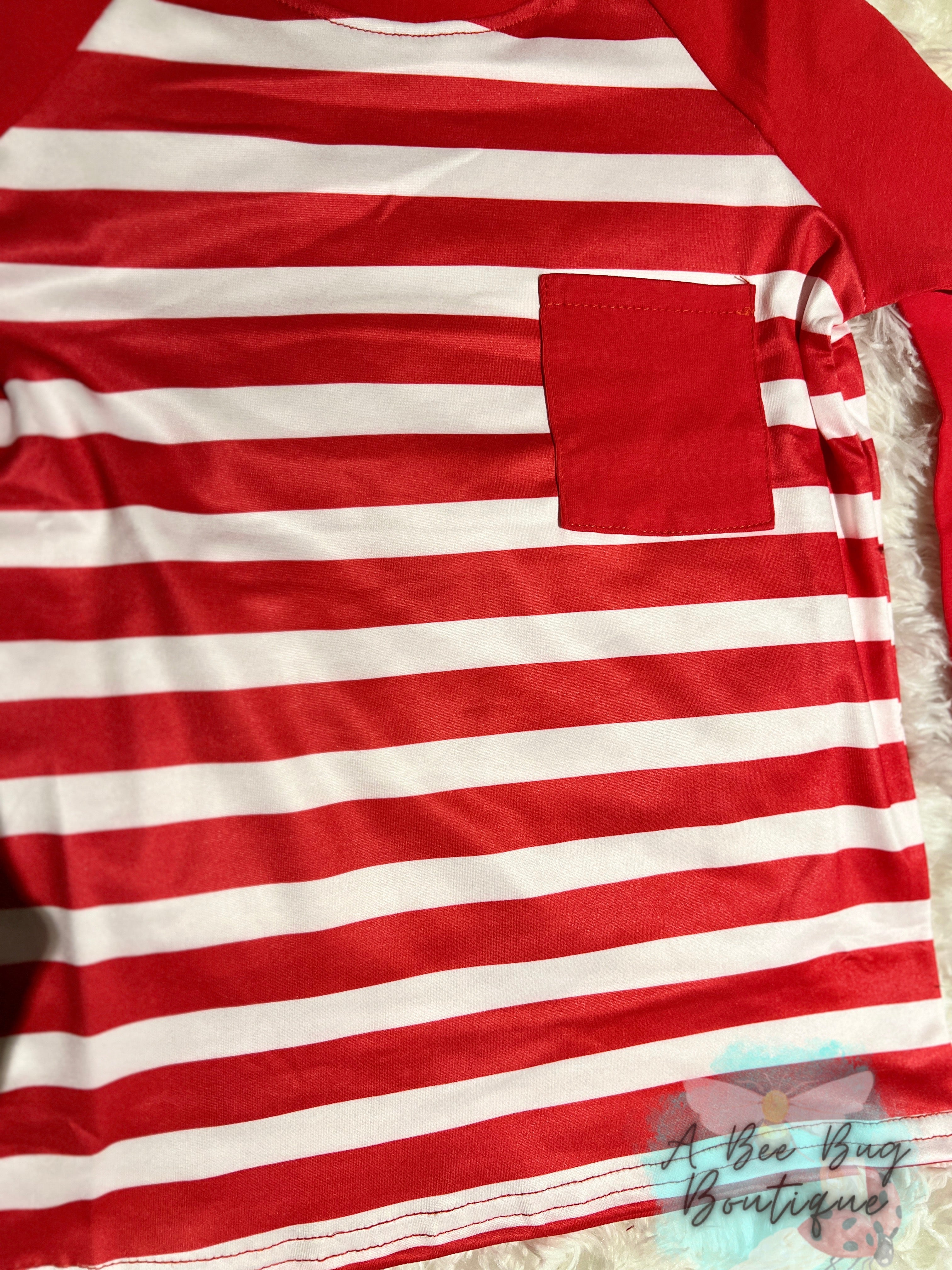 Red & White Striped Long sleeve Raglan