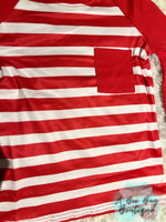 Load image into Gallery viewer, Red &amp; White Striped Long sleeve Raglan
