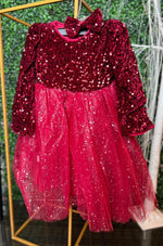 Load image into Gallery viewer, Burgundy Sparkle Tulle Dress
