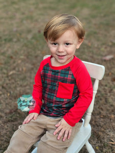 Classic Christmas Plaid Raglan Tee