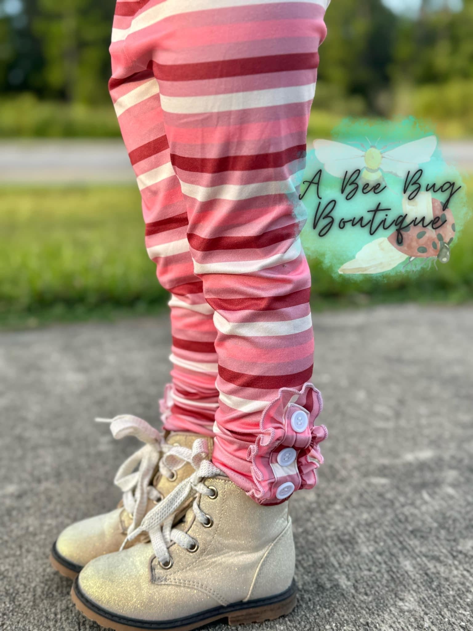 Mauve Stripe Button Leggings