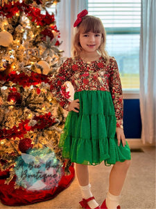 Rosy Reindeer Swiss Dots Dress