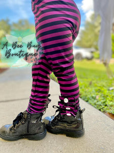 Black and Purple Striped Button Leggings