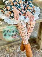 Load image into Gallery viewer, Cozy Plaid Floral Eyelet Lace Leggings Set
