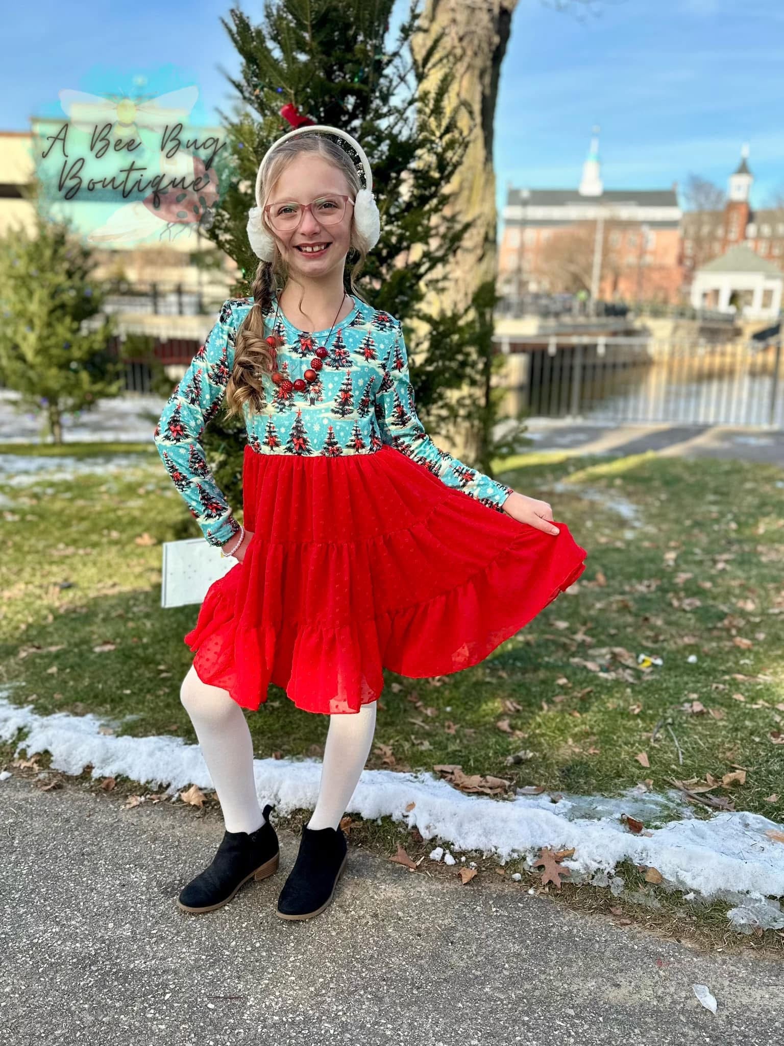 christmas tree print dress Girls: On Your Way Tree Print Babydoll Dress Shop the Mint