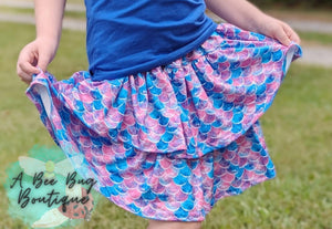 Watercolor Mermaid Ruffled Skort