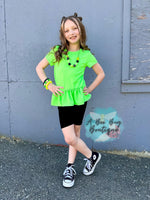 Load image into Gallery viewer, Neon Green Short Style Peplum Top
