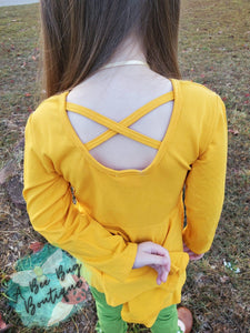 Yellow Crossback Long Sleeve Peplum
