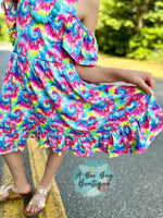 Load image into Gallery viewer, Neon Tie Dye Cold Shoulder Dress
