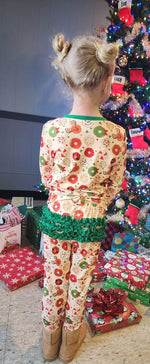 Load image into Gallery viewer, Holiday Donuts Ruffle Pj set
