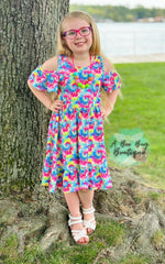 Load image into Gallery viewer, Neon Tie Dye Cold Shoulder Dress
