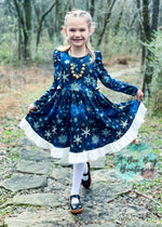 Load image into Gallery viewer, Snowflake Magic Crossback Twirl Dress
