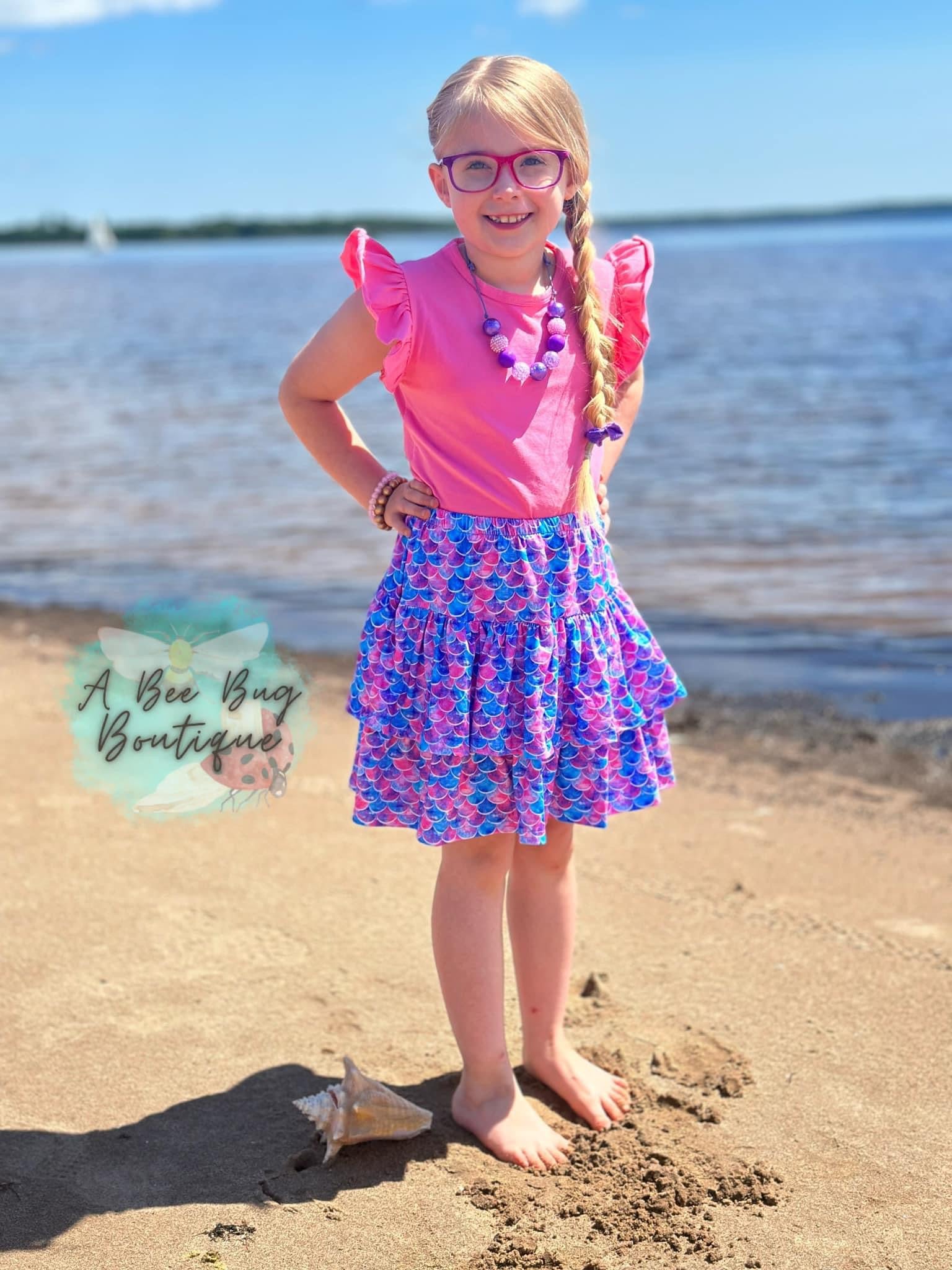 Watercolor Mermaid Ruffled Skort