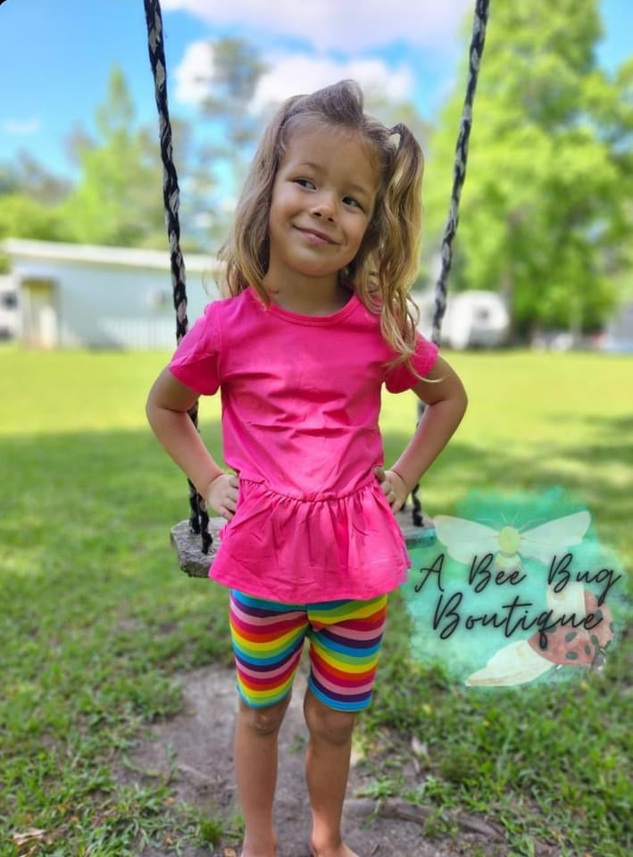 Hot Pink Short Style Peplum Top